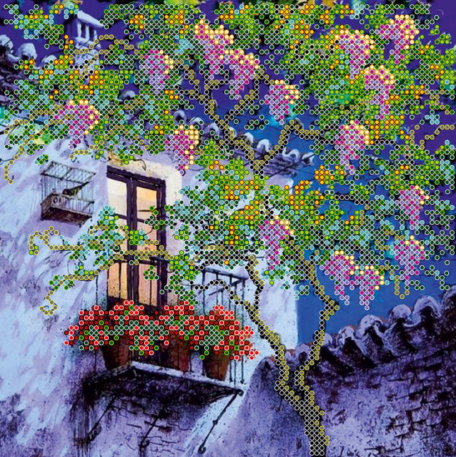 Canvas for bead embroidery "Quaet evening" 7.9"x7.9" / 20.0x20.0 cm