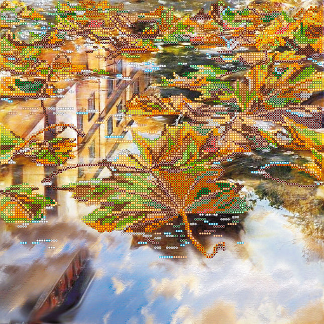 Canvas for bead embroidery "Puddle's reflections" 11.8"x11.8" / 30.0x30.0 cm