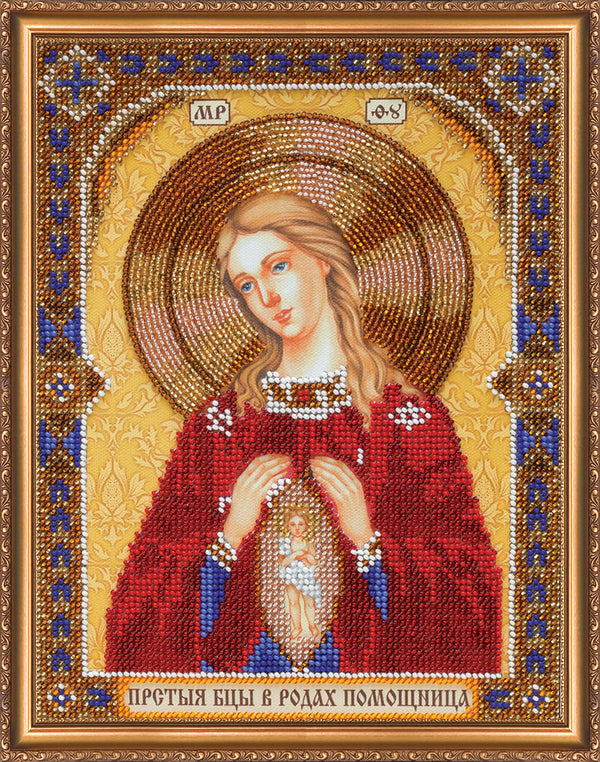 DIY Bead Embroidery Kit "Icon of the Mother of God «Midwife»" 7.5"x9.8" / 19.0x25.0 cm