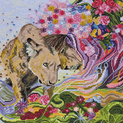 DIY Cross Stitch Kit "Lion Heart" 13.8"x11.4"