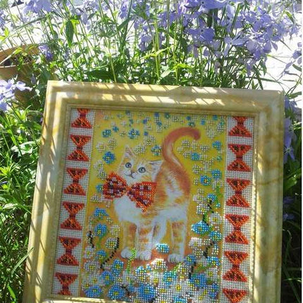 Canvas for bead embroidery "Sunny Kitten" 7.9"x7.9" / 20.0x20.0 cm
