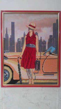 DIY Bead Embroidery Kit "Retro travel – 3" 11.8"x15.2" / 30.0x38.5 cm