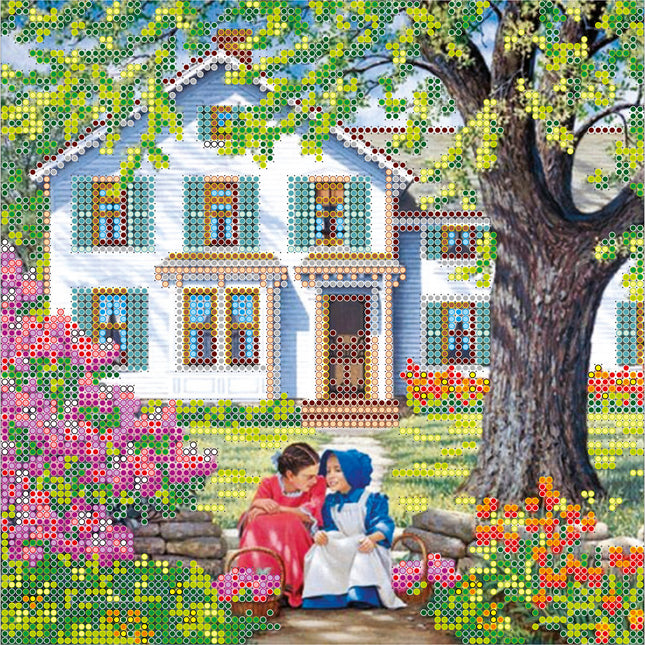 Canvas for bead embroidery "Friends" 7.9"x7.9" / 20.0x20.0 cm