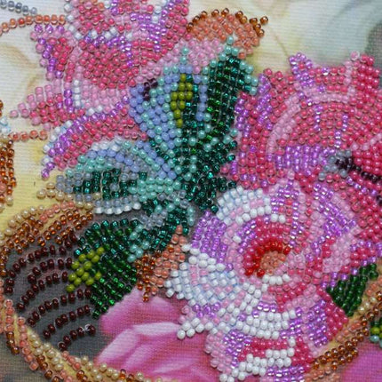 DIY Bead Embroidery Kit "Pink tenderness" 11.8"x8.7" / 30.0x22.0 cm