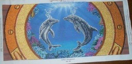 DIY Bead Embroidery Kit "Dolphins" 26.0"x11.8" / 66.0x30.0 cm