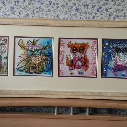 DIY Bead Embroidery Kit "Owl and alarm clock"  5.9"x5.9" / 15.0x15.0 cm
