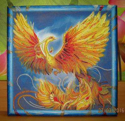 Canvas for bead embroidery "The Firebird" 11.8"x11.8" / 30.0x30.0 cm
