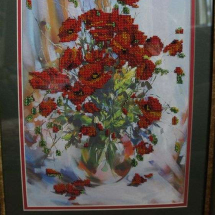 DIY Bead Embroidery Kit "Poppies" 10.0"x13.8" / 25.5x35.0 cm