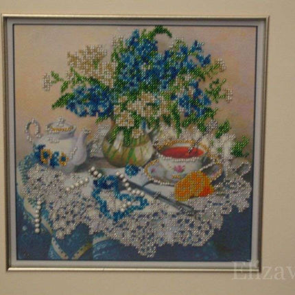 DIY Bead Embroidery Kit "Forget-me-nots" 10.2"x9.8" / 26.0x25.0 cm