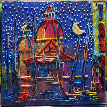 Canvas for bead embroidery "In the night" 7.9"x7.9" / 20.0x20.0 cm
