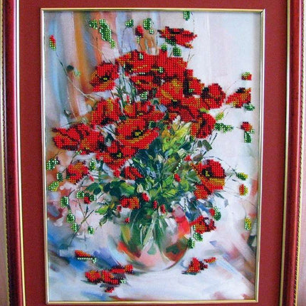 DIY Bead Embroidery Kit "Poppies" 10.0"x13.8" / 25.5x35.0 cm