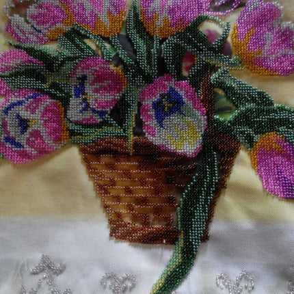 Canvas for bead embroidery "Basket of tulips" 11.8"x11.8" / 30.0x30.0 cm