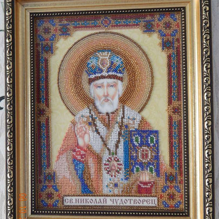 DIY Bead Embroidery Kit "Home iconostasis «Nicholas the Wonderworker»" 7.5"x9.8" / 19.0x25.0 cm