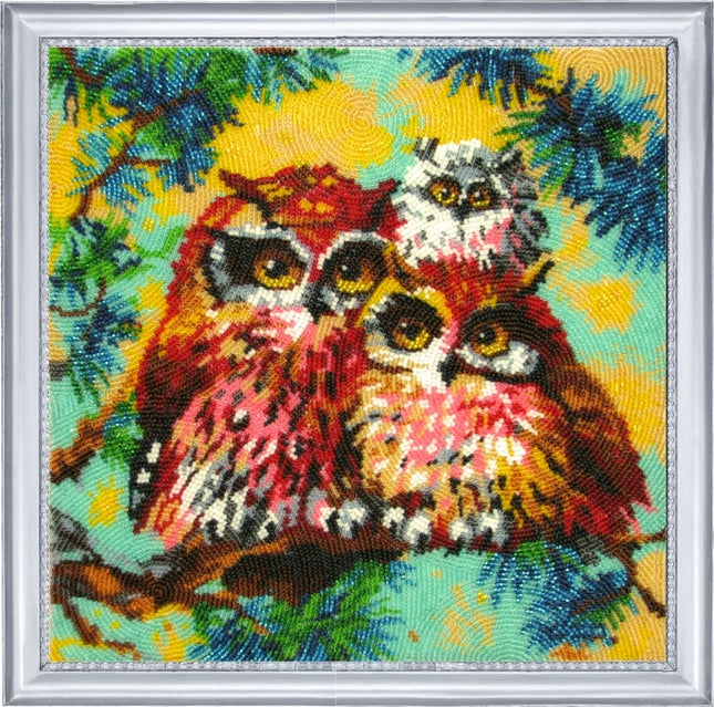 DIY Bead Embroidery Kit "Owl Family" 1.1"x1.1" / 2.7x2.7 cm
