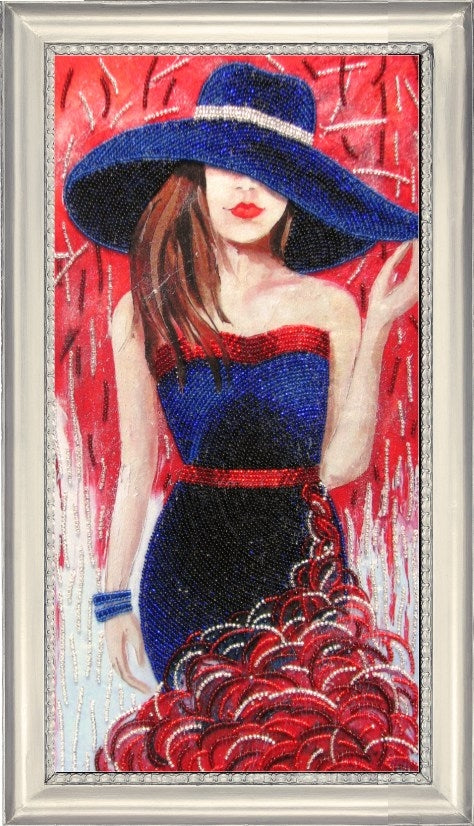 DIY Bead Embroidery Kit "Lady in a Hat (after O. Darchuk)" 15.7"x7.9" / 40.0x20.0 cm