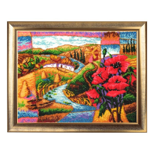 Bead DIY Embroidery Kit "Country Landscape. Poppies" 9.8"x13.0"/ 25.0x33.0 cm