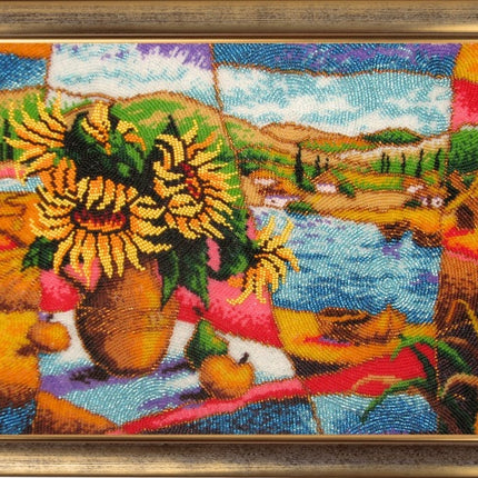 Bead DIY Embroidery Kit "Country Landscape. Sunflowers" 9.8"x13.4"/ 25.0x34.0 cm