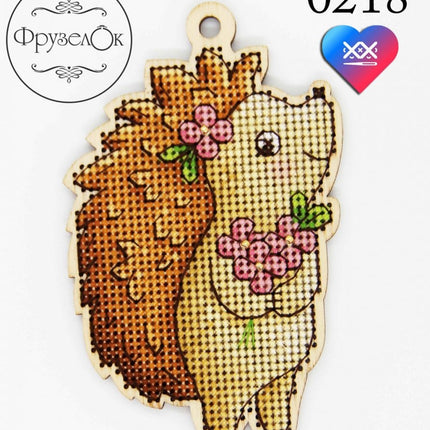 DIY Cross stitch kit on wood "Ustyna" 4.1x2.6 in / 10.5x6.5 cm