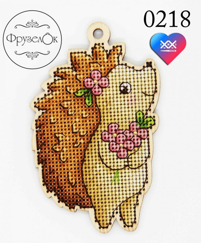 DIY Cross stitch kit on wood "Ustyna" 4.1x2.6 in / 10.5x6.5 cm