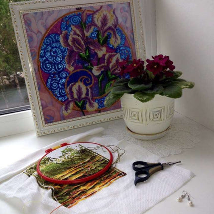 Canvas for bead embroidery "Singing irises" 11.8"x11.8" / 30.0x30.0 cm