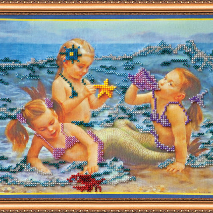 DIY Bead Embroidery Kit "Mermaids" 10.2"x8.7" / 26.0x22.0 cm