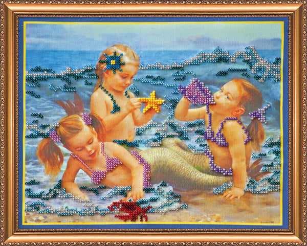 DIY Bead Embroidery Kit "Mermaids" 10.2"x8.7" / 26.0x22.0 cm
