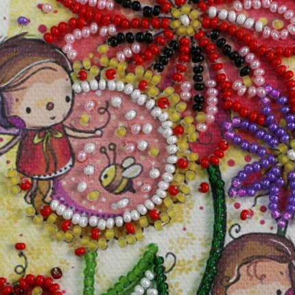 DIY Bead Embroidery Kit "Colored moths"  5.9"x5.9" / 15.0x15.0 cm