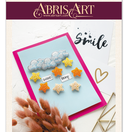 DIY kit postcard 3D for embroidery with beads "Among stars and clouds" 5.8"x8.3" / 14.8x21.0 cm
