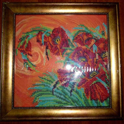 Canvas for bead embroidery "Poppy Trail" 7.9"x7.9" / 20.0x20.0 cm