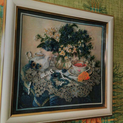 DIY Bead Embroidery Kit "Forget-me-nots" 10.2"x9.8" / 26.0x25.0 cm