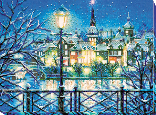 DIY Bead Embroidery Kit "Shining blue" 14.6"x10.6" / 37.0x27.0 cm