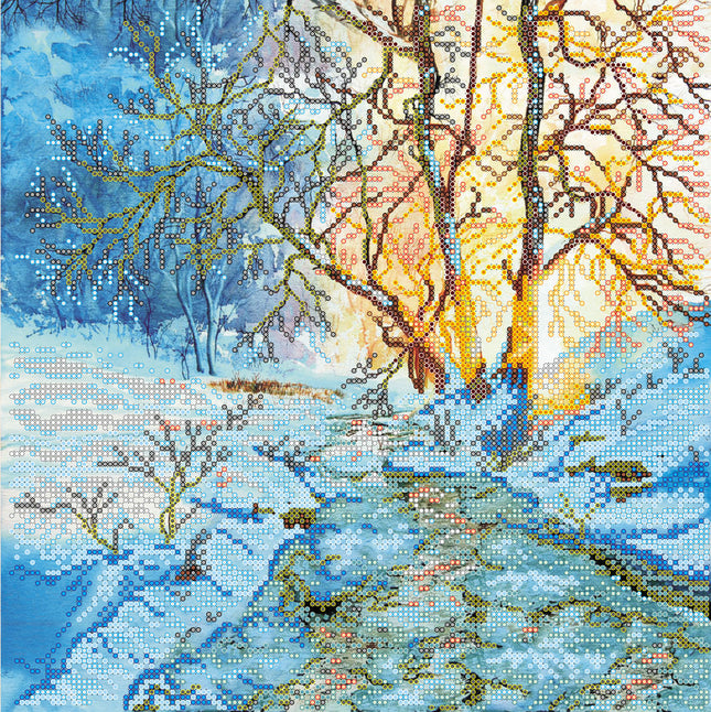 Canvas for bead embroidery "Thaw" 11.8"x11.8" / 30.0x30.0 cm