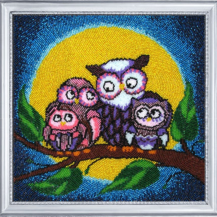 DIY Bead Embroidery Kit "Moonlight Owls" 9.8"x10.2" / 25.0x26.0 cm