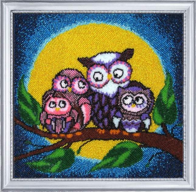 DIY Bead Embroidery Kit "Moonlight Owls" 9.8"x10.2" / 25.0x26.0 cm