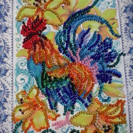 DIY Bead Embroidery Kit "Call of the cockerel"  5.9"x5.9" / 15.0x15.0 cm