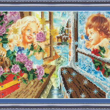 DIY Bead Embroidery Kit "Kay and Gerda" 13.8"x10.2" / 35.0x26.0 cm
