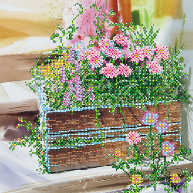 Canvas for bead embroidery "Country porch" 11.8"x11.8" / 30.0x30.0 cm