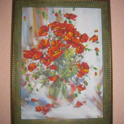 DIY Bead Embroidery Kit "Poppies" 10.0"x13.8" / 25.5x35.0 cm