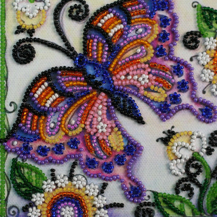 DIY Bead Embroidery Kit "Butterfly in flowers"  5.9"x5.9" / 15.0x15.0 cm