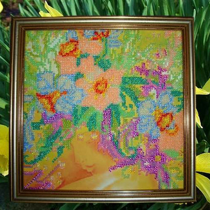 Canvas for bead embroidery "Spring Girl" 7.9"x7.9" / 20.0x20.0 cm