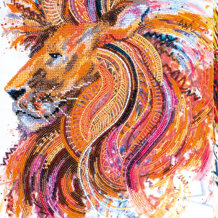 DIY Bead Embroidery Kit "Fire-maned lion" 11.8"x15.7" / 30.0x40.0 cm