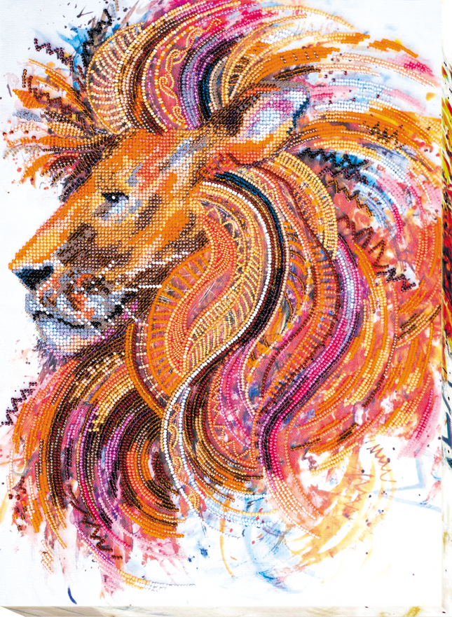 DIY Bead Embroidery Kit "Fire-maned lion" 11.8"x15.7" / 30.0x40.0 cm