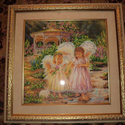Canvas for bead embroidery "Little Sisters" 11.8"x11.8" / 30.0x30.0 cm