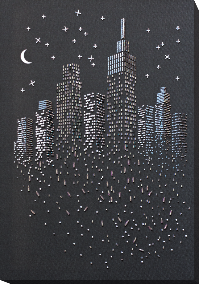 DIY Bead Embroidery Kit "The glitter of the night lights" 11.4"x15.7" / 29.0x40.0 cm