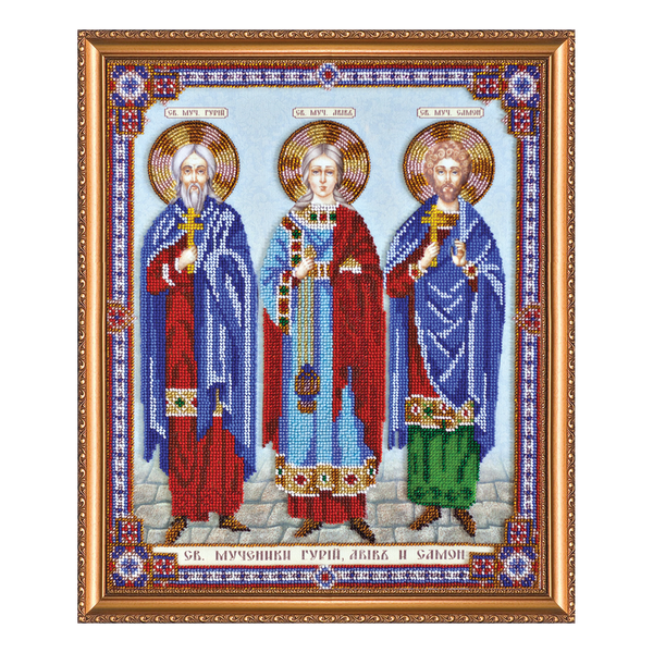 DIY Bead Embroidery Kit "Icons - Holy Martyrs Gurias, Abibus and Samon" 12.6"x14.4" / 32.0x36.5 cm