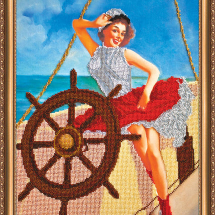 DIY Bead Embroidery Kit "Sailor girl" 12.6"x18.1" / 32.0x46.0 cm