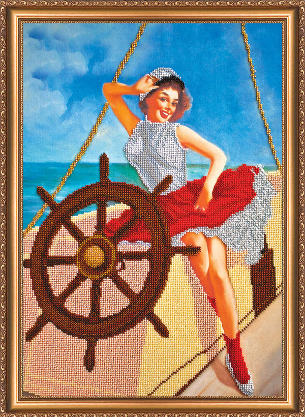 DIY Bead Embroidery Kit "Sailor girl" 12.6"x18.1" / 32.0x46.0 cm