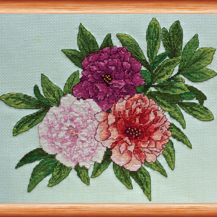 DIY Cross Stitch Kit "Peony trio" 11.0"x9.4"