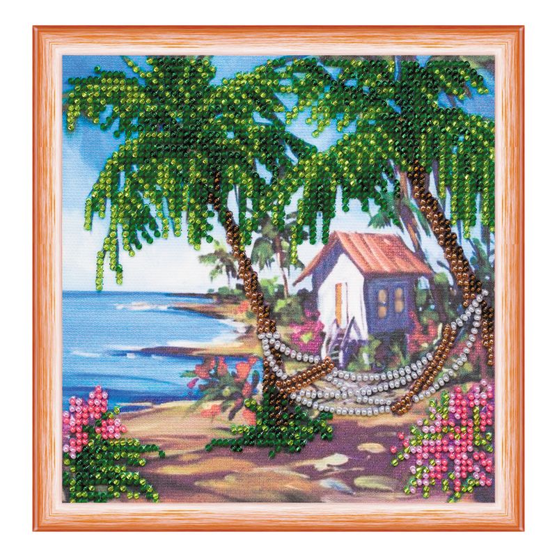 DIY Bead Embroidery Kit "Hut by the sea"  5.9"x5.9" / 15.0x15.0 cm