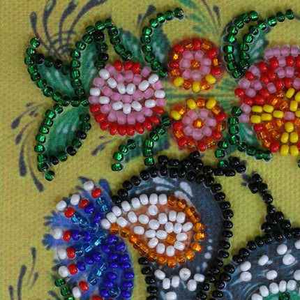 DIY Bead Embroidery Kit "Gorodets painting"  5.9"x5.9" / 15.0x15.0 cm
